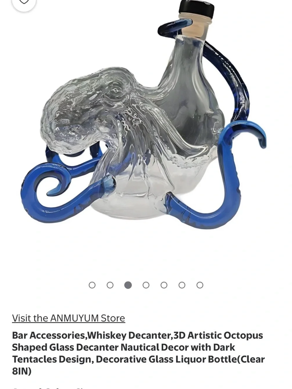 Artistic Octopus Glass Wine Decanter in Blue - Nautical Bar Decor